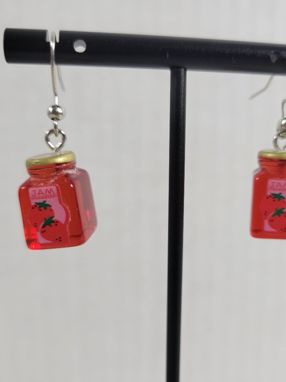 Strawberry Jam Jars 3D Dangle Earrings Red Fruit Food Fish Hook Novelty E21E